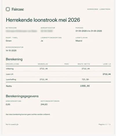 De preview van de herrekende loonstrook van mei 2026.